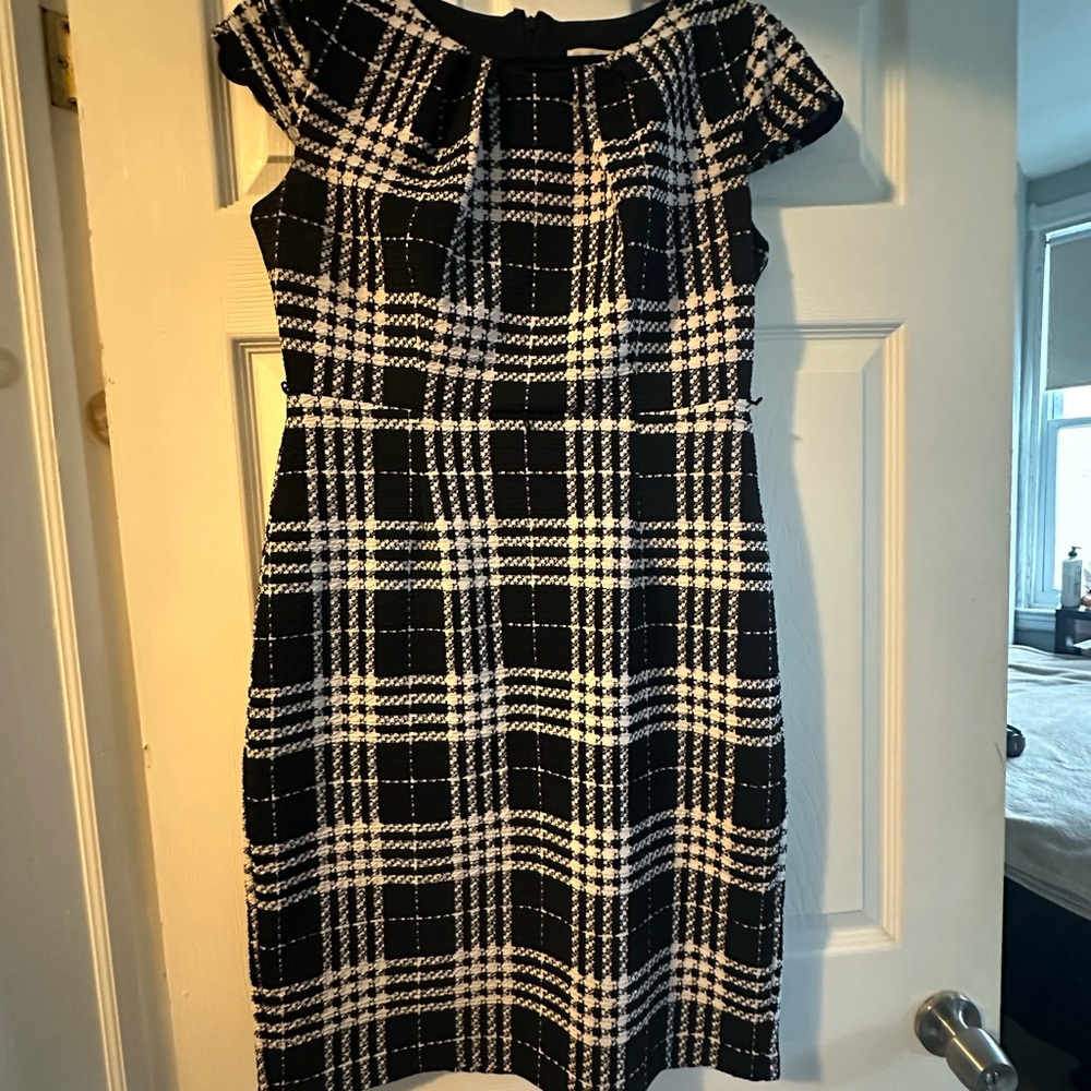 New York & Company Plaid Dress in Black and White